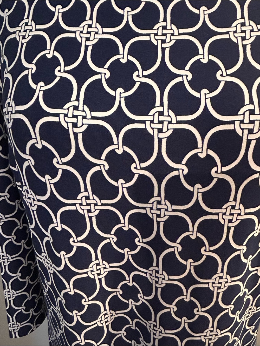 Talbots Navy & White Long-Sleeve Geometric Shift Dress Size Medium - Picture 3 of 7